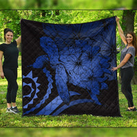 Hawaiian - Hawaii Turtle Hibiscus Polynesian Vintage Premium Quilts - Blue - AH Black - Polynesian Pride