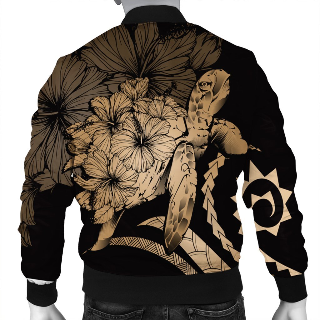 Hawaiian - Hawaii Turtle Hibiscus Polynesian Vintage Bomber Jacket - Gold - AH - Polynesian Pride