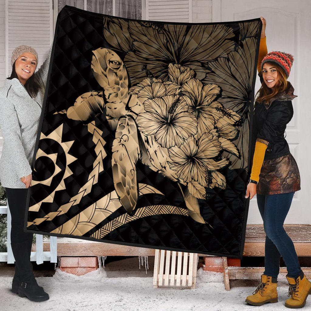 Hawaiian - Hawaii Turtle Hibiscus Polynesian Vintage Premium Quilts - Gold - AH - Polynesian Pride