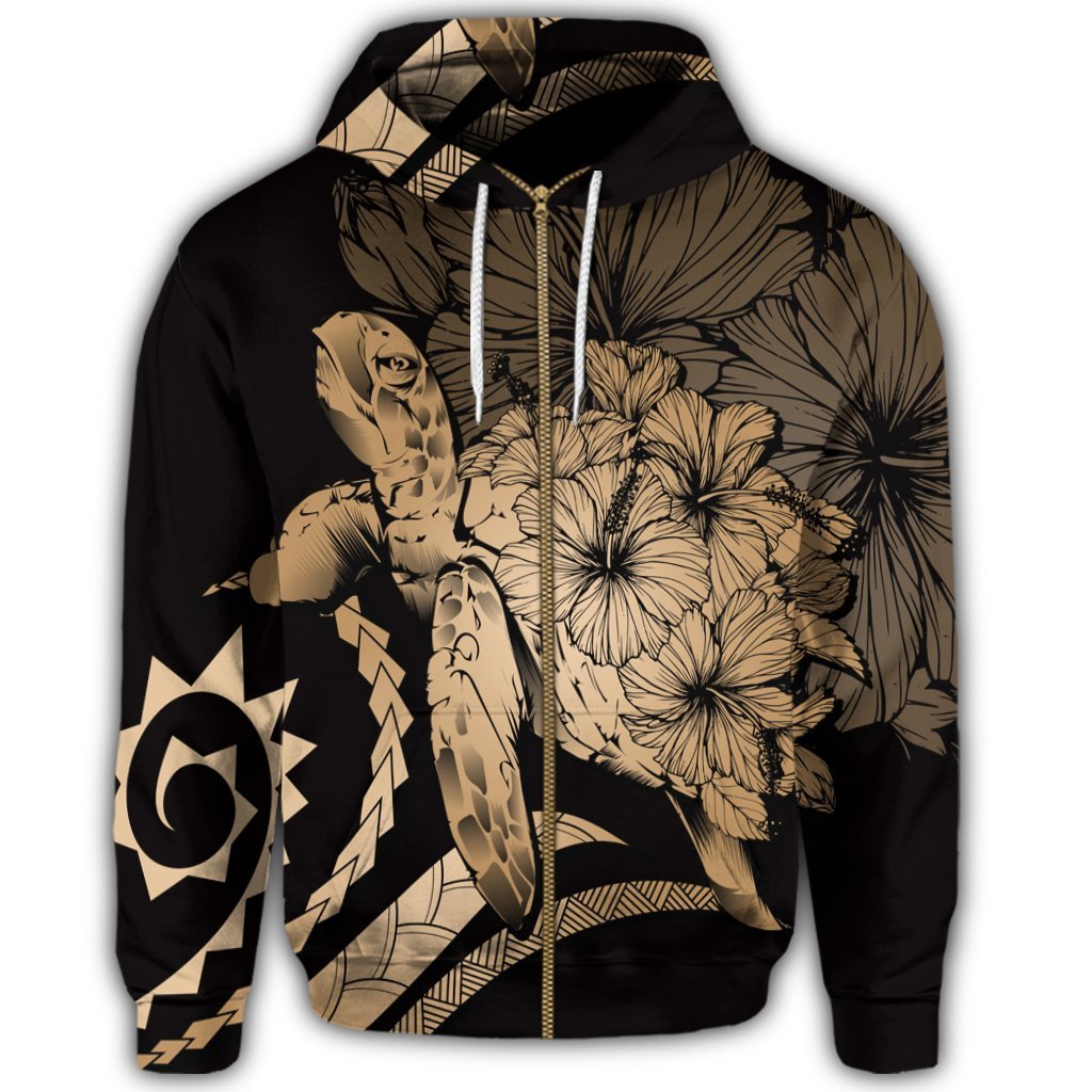 Hawaiian Hawaii Turtle Hibiscus Polynesian Vintage Zip Hoodie Gold - Polynesian Pride