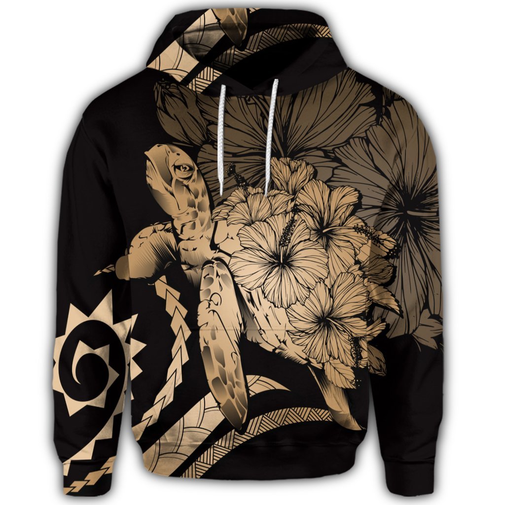Hawaiian Hoodie Hawaiian Turtle Hibiscus Polynesian Vintage Hoodie Gold - Polynesian Pride