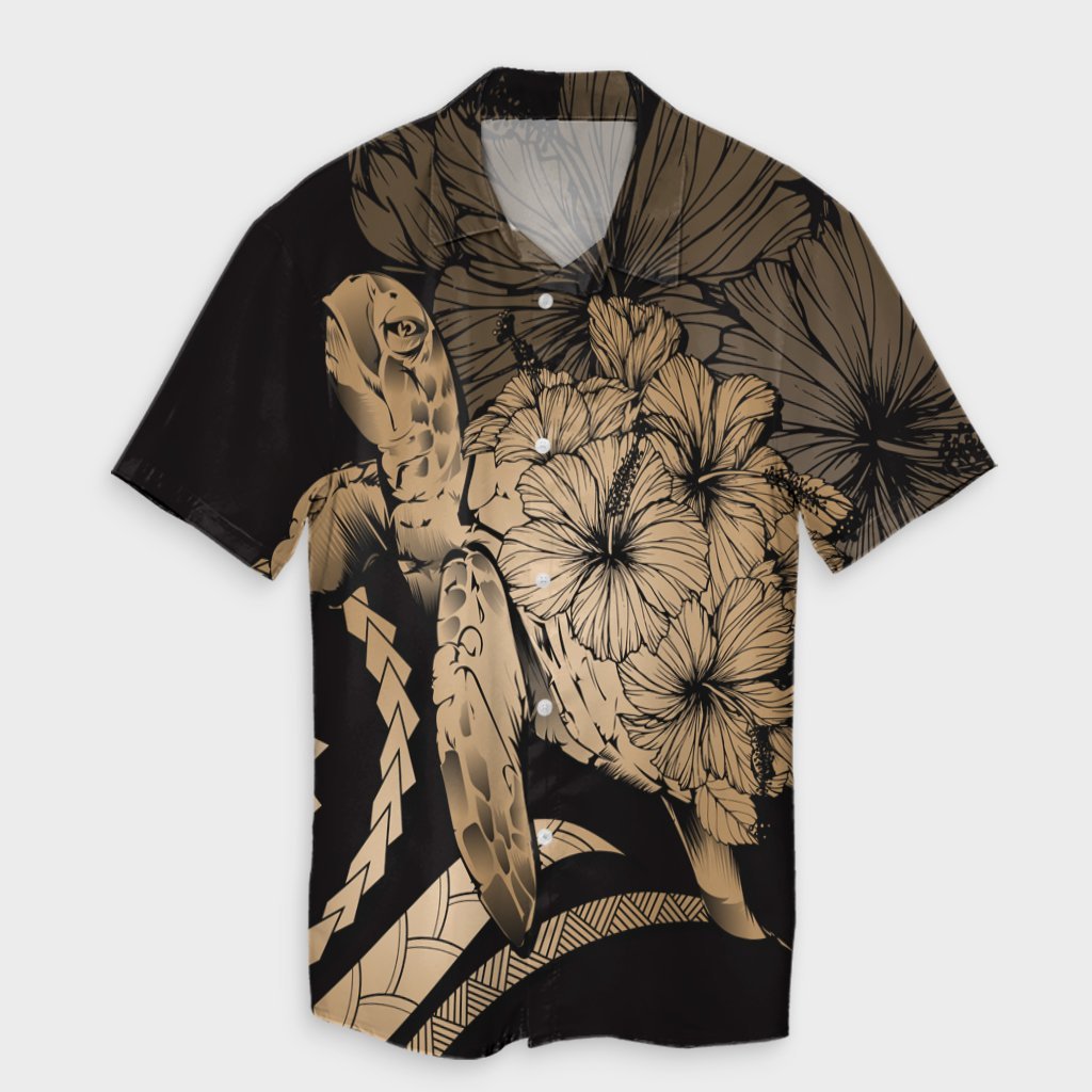 Hawaiian - Hawaii Turtle Hibiscus Polynesian Vintage Hawaiian Shirt - Gold - AH Unisex Black - Polynesian Pride