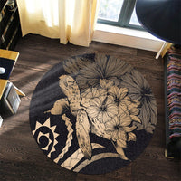 Hawaiian - Hawaii Turtle Hibiscus Polynesian Vintage Round Carpet - Gold - AH - Polynesian Pride