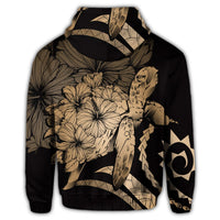 Hawaiian Hoodie Hawaiian Turtle Hibiscus Polynesian Vintage Hoodie Gold - Polynesian Pride