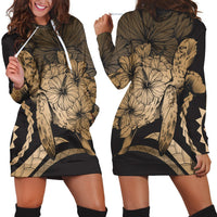 Hawaiian - Hawaii Turtle Hibiscus Polynesian Vintage Hoodie Dress - Gold - AH Black - Polynesian Pride
