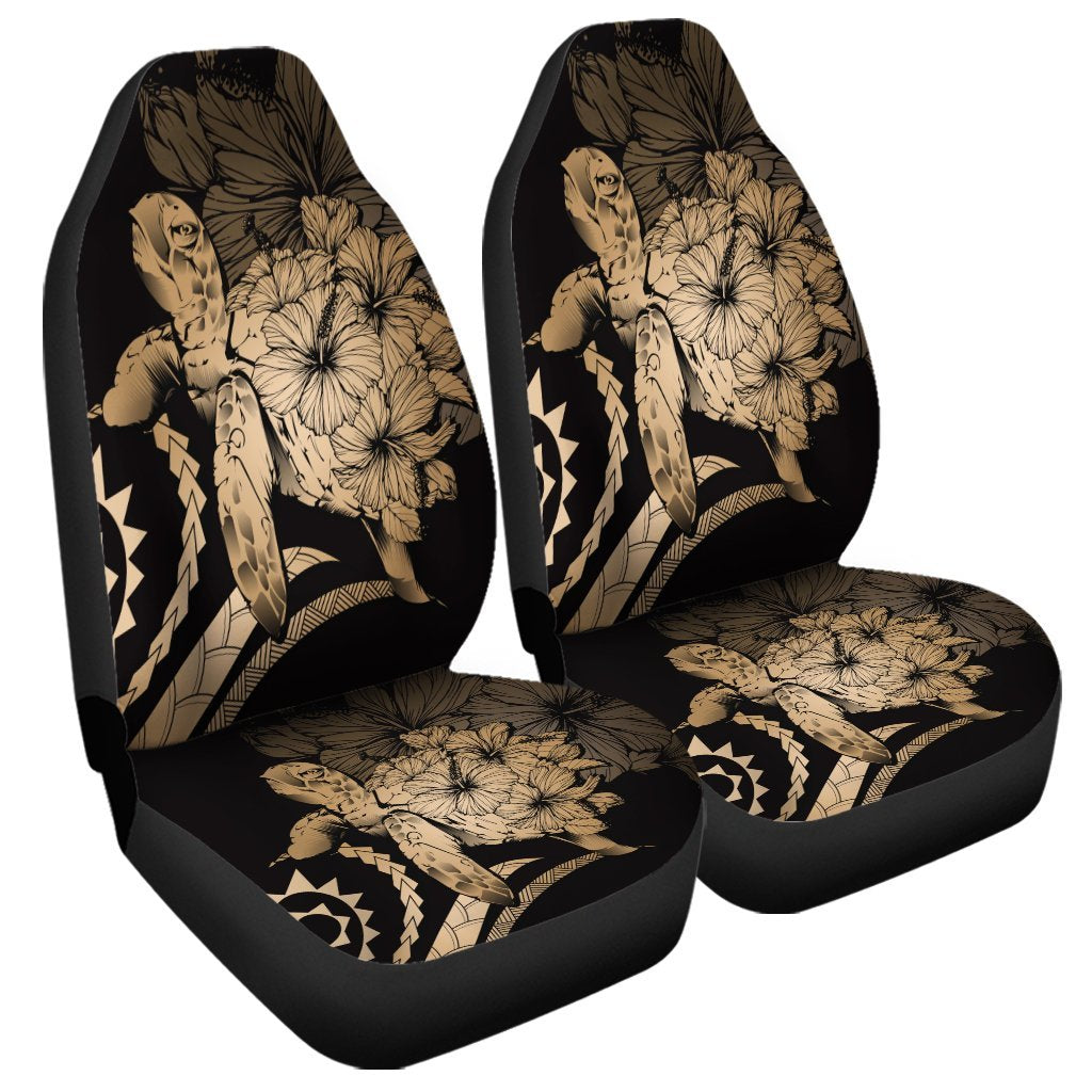 Hawaiian - Hawaii Turtle Hibiscus Polynesian Vintage Car Seat Covers - Gold - AH Universal Fit Black - Polynesian Pride