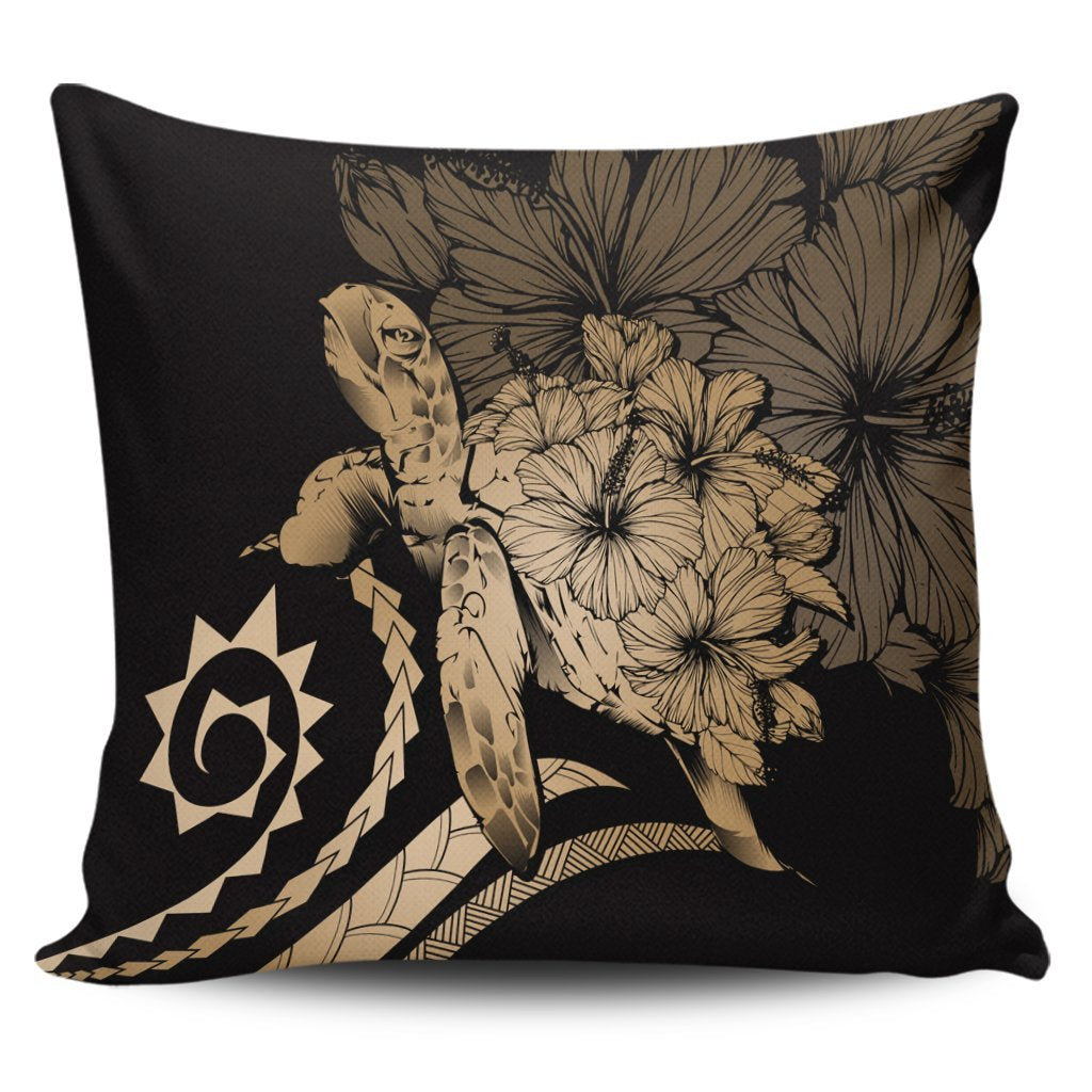 Hawaiian - Hawaii Turtle Hibiscus Polynesian Vintage Pillow Covers - Gold - AH Pillow Covers Black - Polynesian Pride