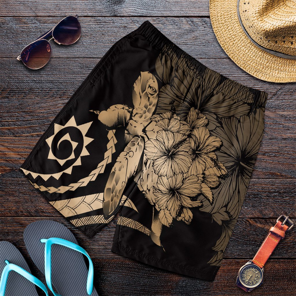 Hawaiian - Hawaii Turtle Hibiscus Polynesian Vintage Men's Shorts - Gold - AH Art - Polynesian Pride