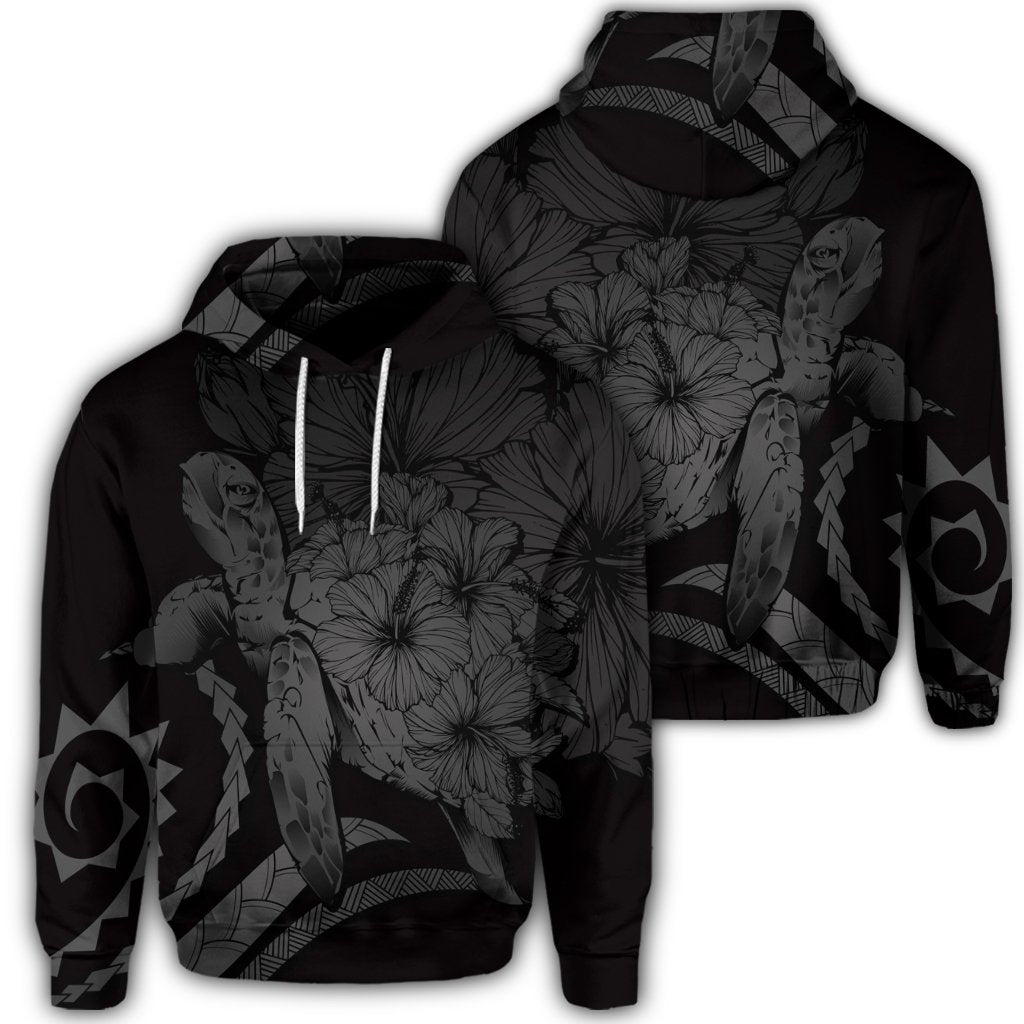 Hawaiian Hoodie Hawaiian Turtle Hibiscus Polynesian Vintage Hoodie Gray Unisex Art - Polynesian Pride