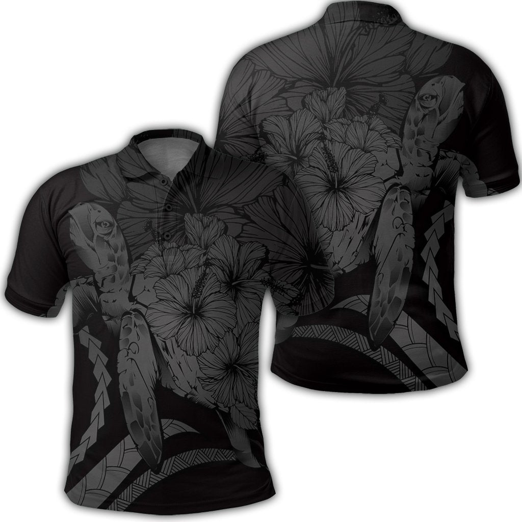 Hawaiian Hawaii Turtle Hibiscus Polynesian Vintage Polo Shirt Gray Unisex Black - Polynesian Pride