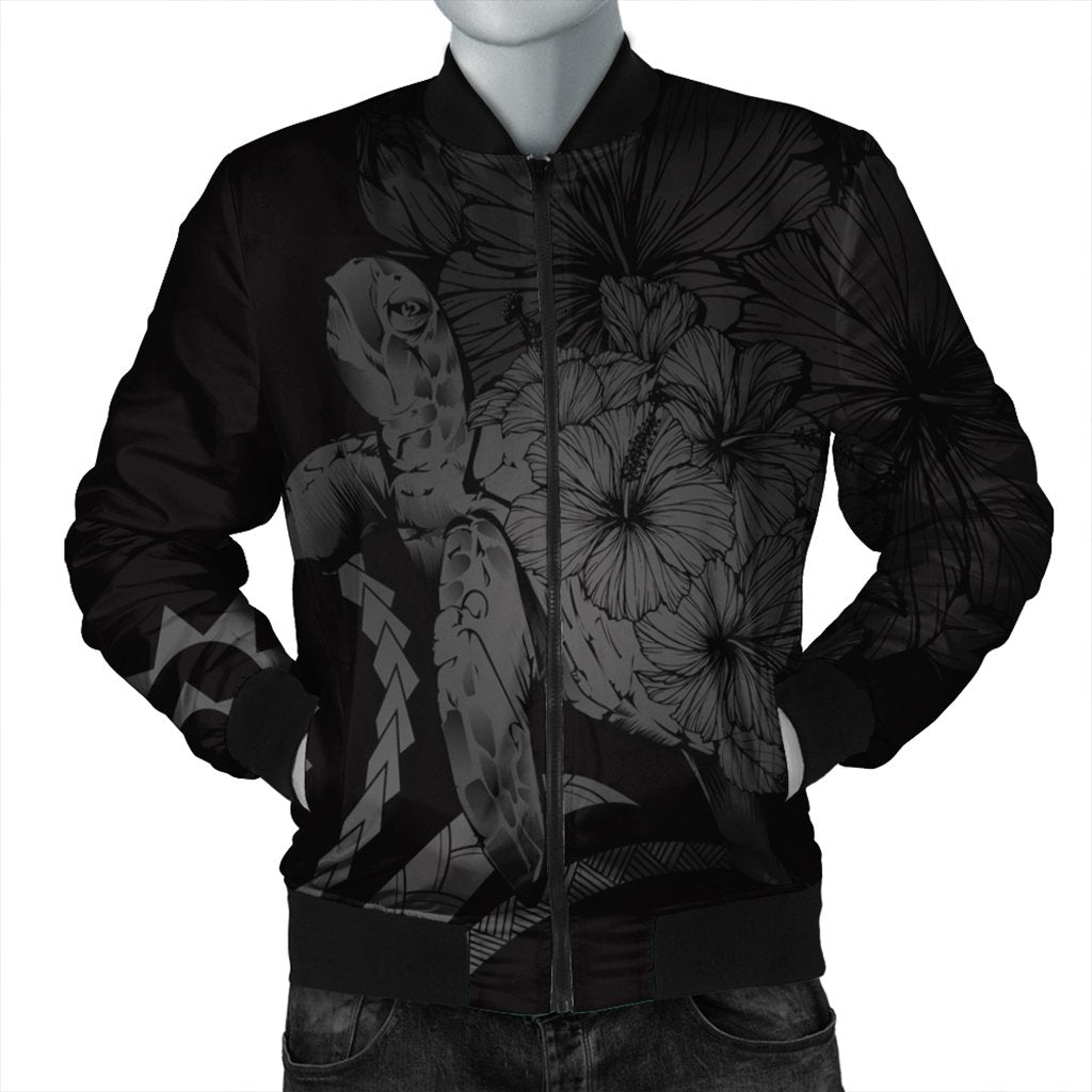 Hawaiian - Hawaii Turtle Hibiscus Polynesian Vintage Bomber Jacket - Gray - AH Black Unisex - Polynesian Pride