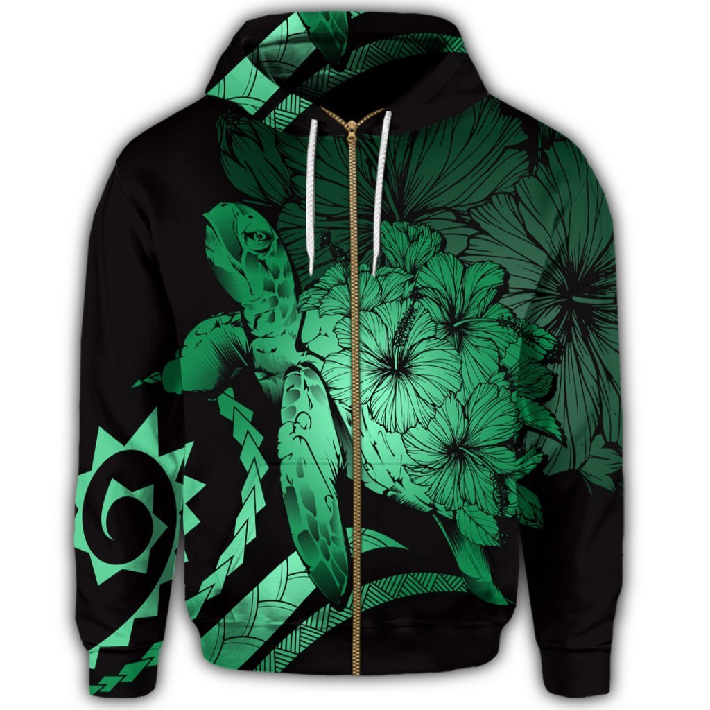 Hawaiian Hawaii Turtle Hibiscus Polynesian Vintage Zip Hoodie Green - Polynesian Pride