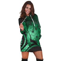 Hawaiian - Hawaii Turtle Hibiscus Polynesian Vintage Hoodie Dress - Green - AH - Polynesian Pride
