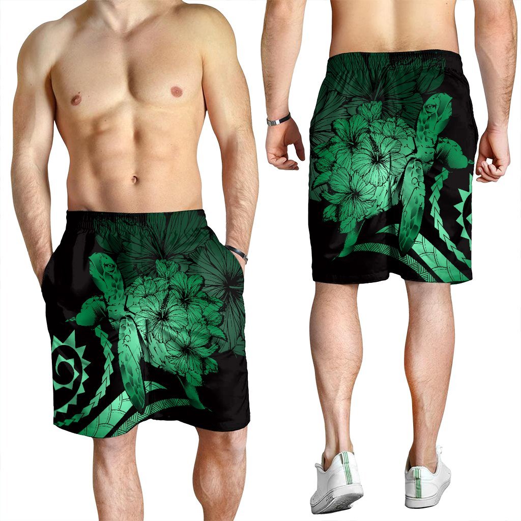 Hawaiian - Hawaii Turtle Hibiscus Polynesian Vintage Men's Shorts - Green - AH - Polynesian Pride