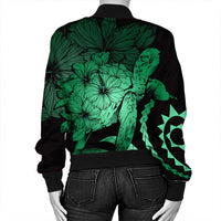 Hawaiian - Hawaii Turtle Hibiscus Polynesian Vintage Bomber Jacket - Green - AH - Polynesian Pride