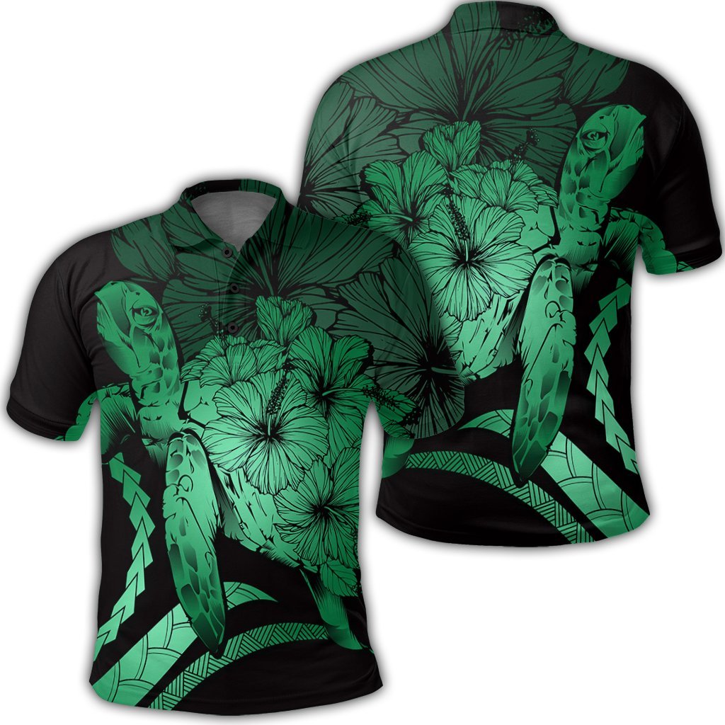 Hawaiian Hawaii Turtle Hibiscus Polynesian Vintage Polo Shirt Green Unisex Black - Polynesian Pride