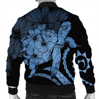 Hawaiian - Hawaii Turtle Hibiscus Polynesian Vintage Bomber Jacket - Pastel Blue - AH - Polynesian Pride