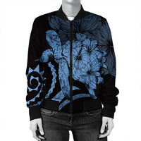 Hawaiian - Hawaii Turtle Hibiscus Polynesian Vintage Bomber Jacket - Pastel Blue - AH - Polynesian Pride