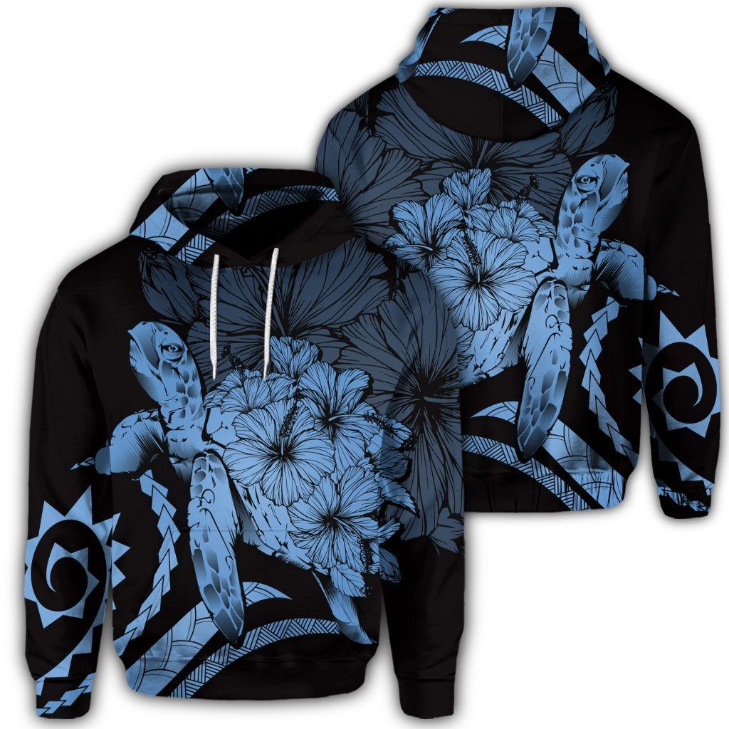 Hawaiian Hoodie Hawaiian Turtle Hibiscus Polynesian Vintage Hoodie Pastel Blue Unisex Art - Polynesian Pride
