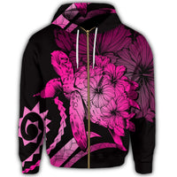 Hawaiian Hawaii Turtle Hibiscus Polynesian Vintage Zip Hoodie Pink - Polynesian Pride