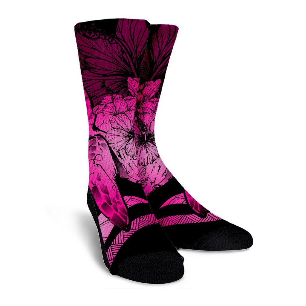 Hawaiian - Hawaii Turtle Hibiscus Polynesian Vintage Crew Socks - Pink - AH - Polynesian Pride