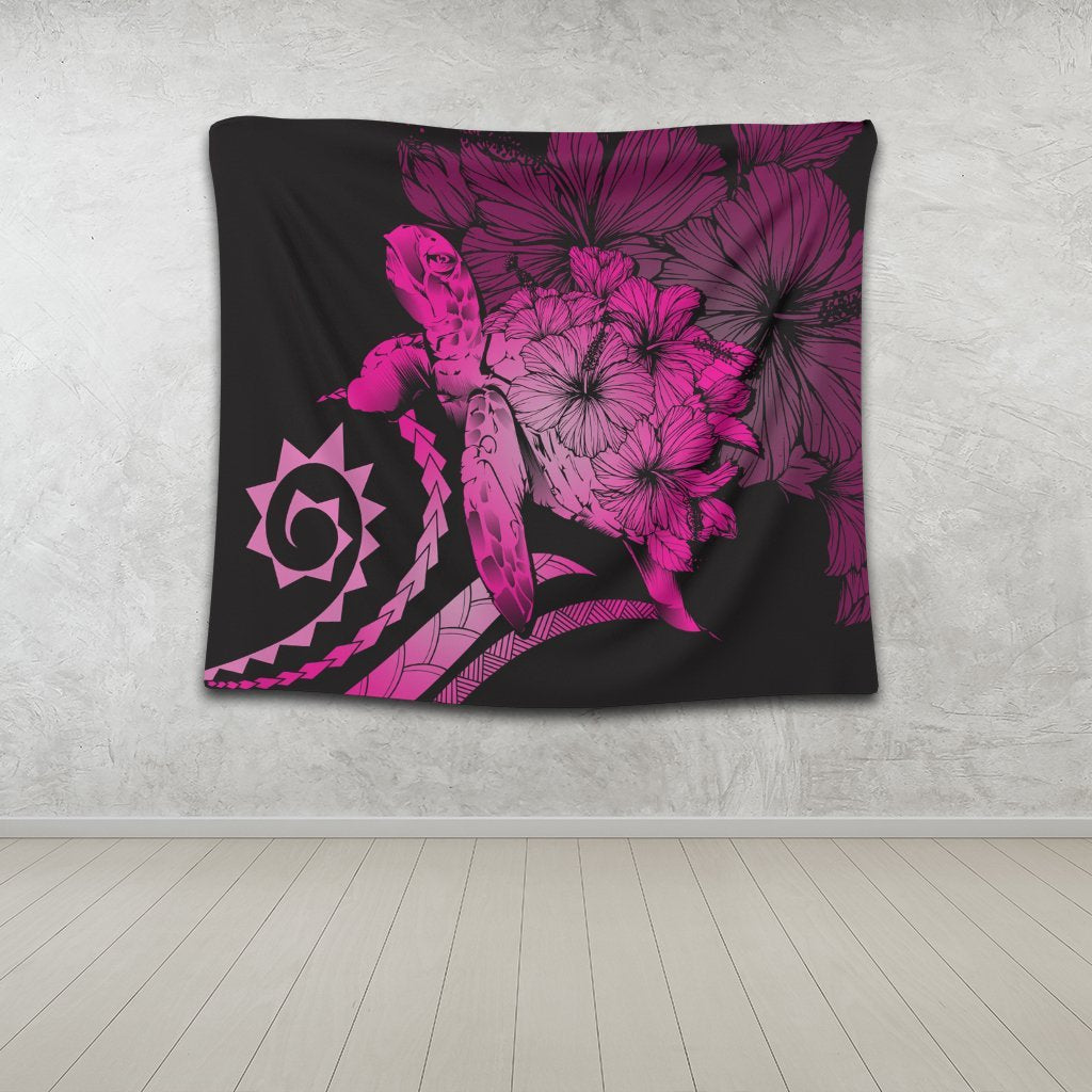 Hawaiian - Hawaii Turtle Hibiscus Polynesian Vintage Tapestry - Pink - AH - Polynesian Pride