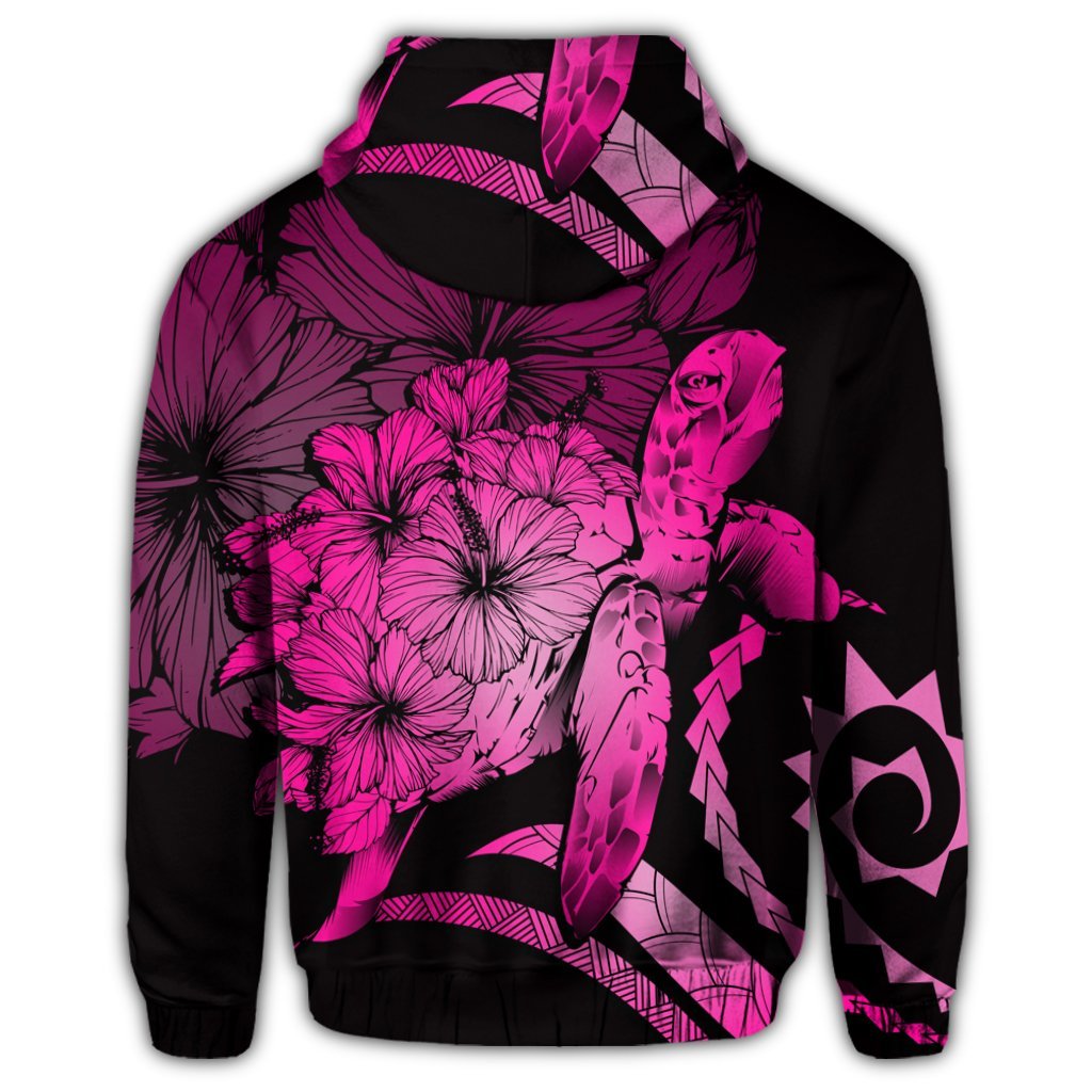Hawaiian Hawaii Turtle Hibiscus Polynesian Vintage Zip Hoodie Pink - Polynesian Pride