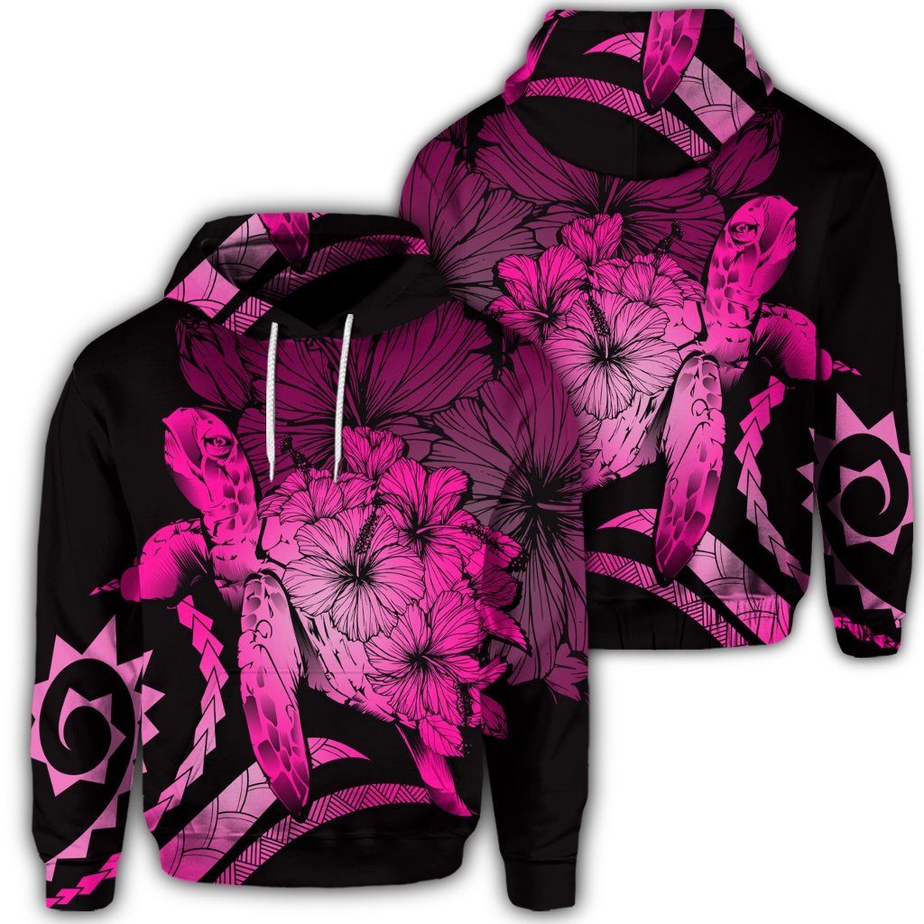 Hawaiian Hoodie Hawaiian Turtle Hibiscus Polynesian Vintage Hoodie Pink Unisex Art - Polynesian Pride