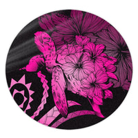Hawaiian - Hawaii Turtle Hibiscus Polynesian Vintage Round Carpet - Pink - AH Round Carpet Luxurious Plush - Polynesian Pride
