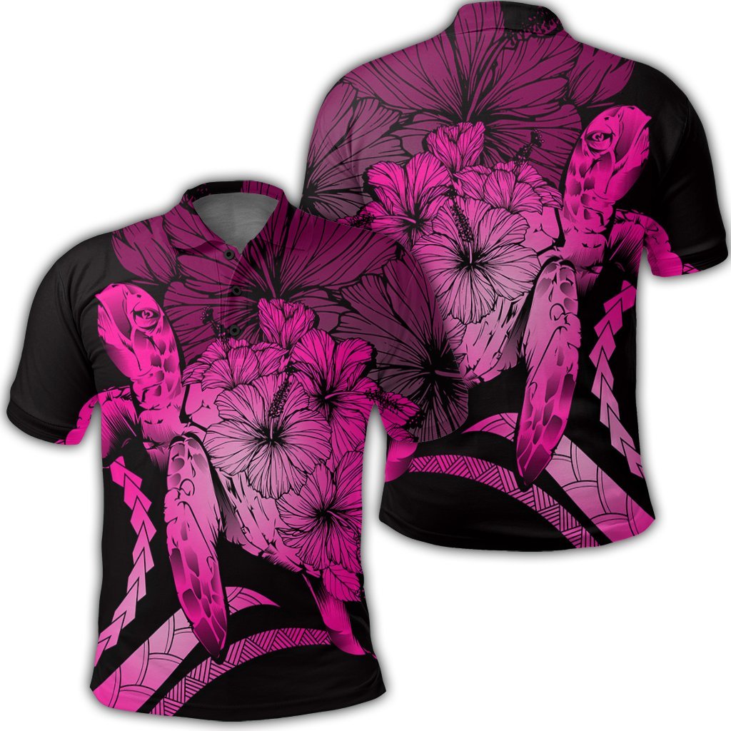 Hawaiian Hawaii Turtle Hibiscus Polynesian Vintage Polo Shirt Pink Unisex Black - Polynesian Pride