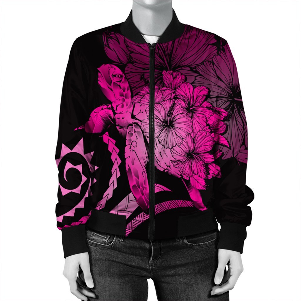 Hawaiian - Hawaii Turtle Hibiscus Polynesian Vintage Bomber Jacket - Pink - AH - Polynesian Pride