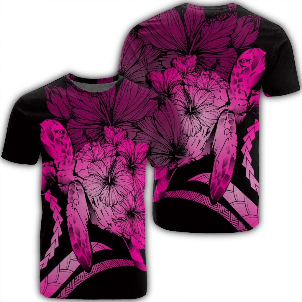 Hawaiian Hawaii Turtle Hibiscus Polynesian Vintage T Shirt Pink Unisex Black - Polynesian Pride