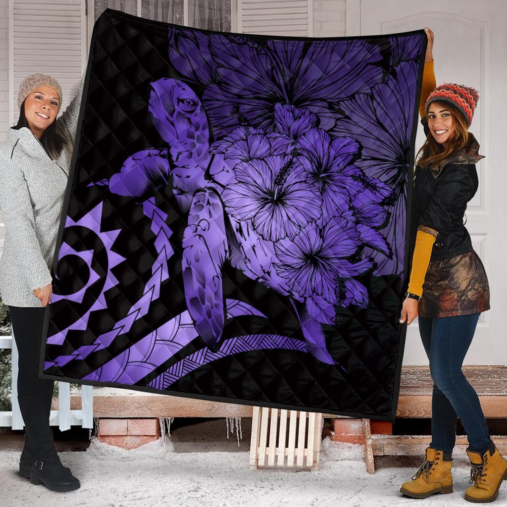 Hawaiian - Hawaii Turtle Hibiscus Polynesian Vintage Premium Quilts - Purple - AH - Polynesian Pride