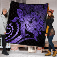 Hawaiian - Hawaii Turtle Hibiscus Polynesian Vintage Premium Quilts - Purple - AH - Polynesian Pride