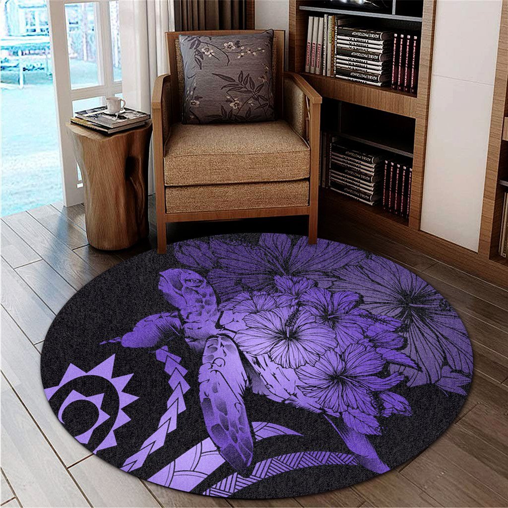 Hawaiian - Hawaii Turtle Hibiscus Polynesian Vintage Round Carpet - Purple - AH - Polynesian Pride