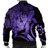 Hawaiian - Hawaii Turtle Hibiscus Polynesian Vintage Bomber Jacket - Purple - AH - Polynesian Pride