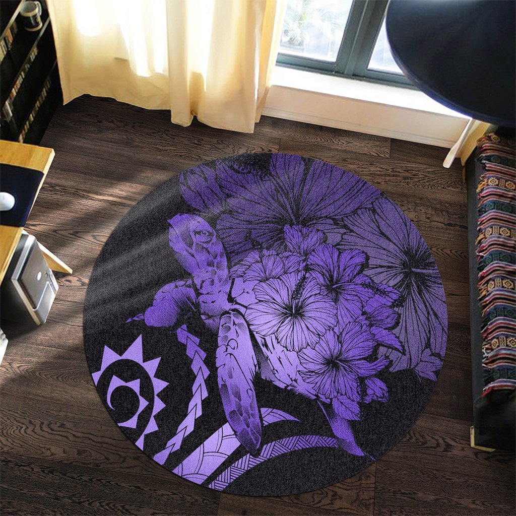 Hawaiian - Hawaii Turtle Hibiscus Polynesian Vintage Round Carpet - Purple - AH - Polynesian Pride