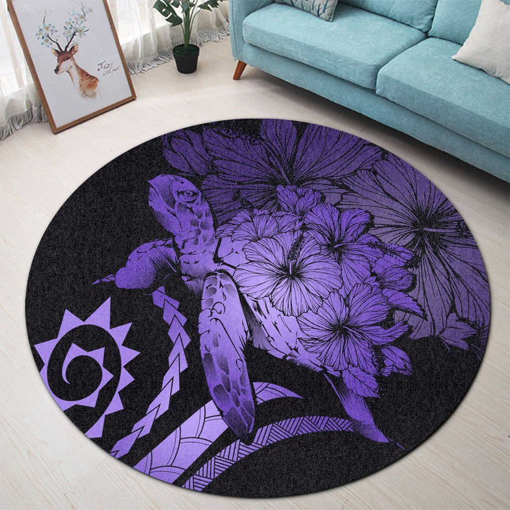 Hawaiian - Hawaii Turtle Hibiscus Polynesian Vintage Round Carpet - Purple - AH - Polynesian Pride