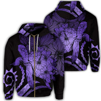 Hawaiian Hawaii Turtle Hibiscus Polynesian Vintage Zip Hoodie Purple Unisex Art - Polynesian Pride