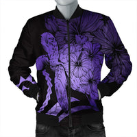 Hawaiian - Hawaii Turtle Hibiscus Polynesian Vintage Bomber Jacket - Purple - AH Black Unisex - Polynesian Pride