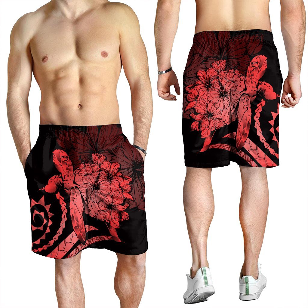 Hawaiian - Hawaii Turtle Hibiscus Polynesian Vintage Men's Shorts - Red - AH - Polynesian Pride