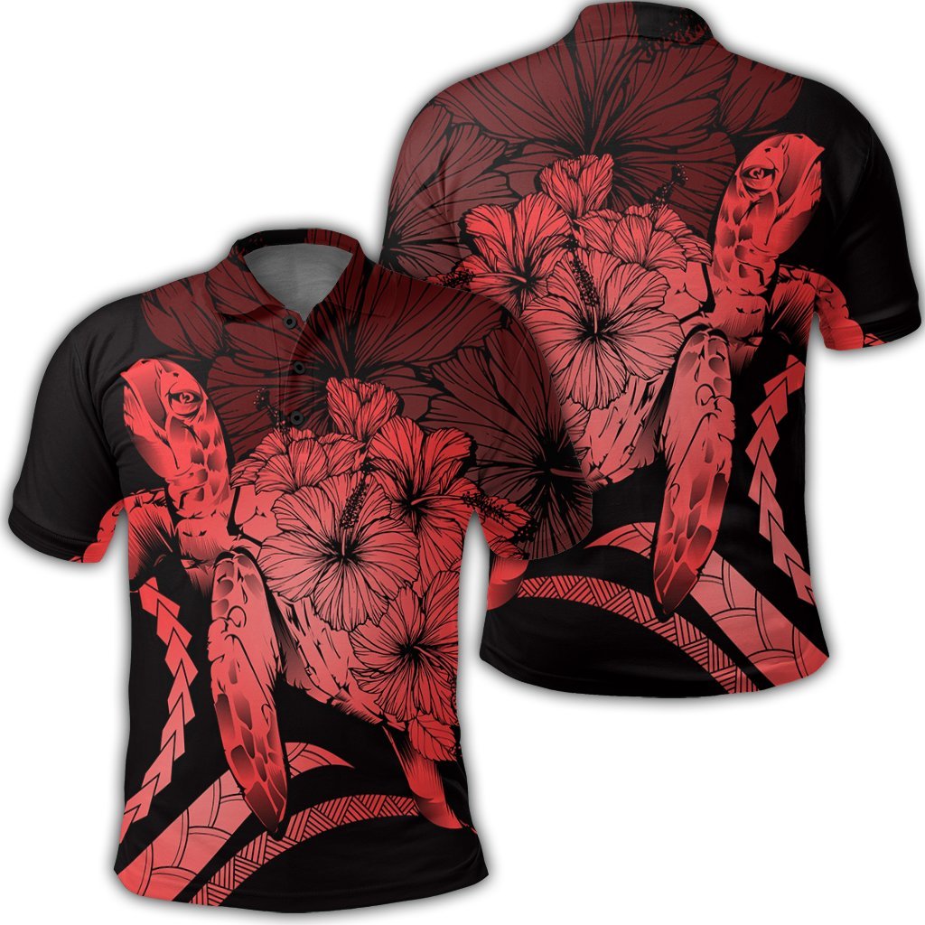 Hawaiian Hawaii Turtle Hibiscus Polynesian Vintage Polo Shirt Red Unisex Black - Polynesian Pride