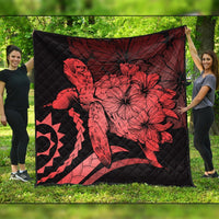 Hawaiian - Hawaii Turtle Hibiscus Polynesian Vintage Premium Quilts - Red - AH Black - Polynesian Pride