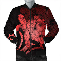 Hawaiian - Hawaii Turtle Hibiscus Polynesian Vintage Bomber Jacket - Red - AH Black Unisex - Polynesian Pride