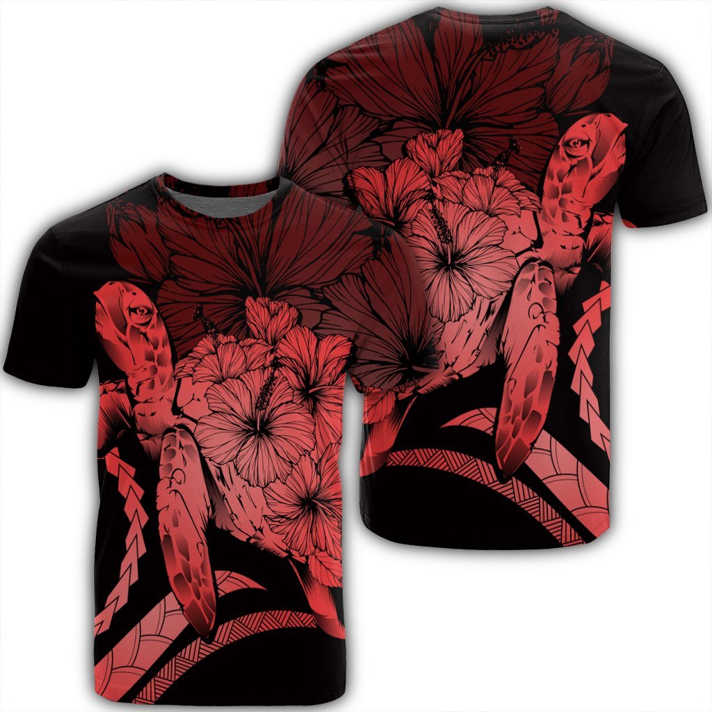 Hawaiian Hawaii Turtle Hibiscus Polynesian Vintage T Shirt Red Unisex Black - Polynesian Pride