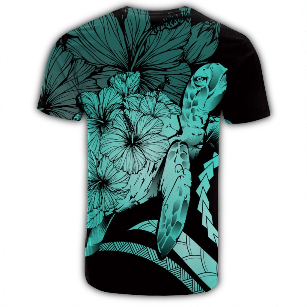 Hawaiian Hawaii Turtle Hibiscus Polynesian Vintage T Shirt Turquoise - Polynesian Pride