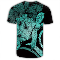 Hawaiian Hawaii Turtle Hibiscus Polynesian Vintage T Shirt Turquoise - Polynesian Pride