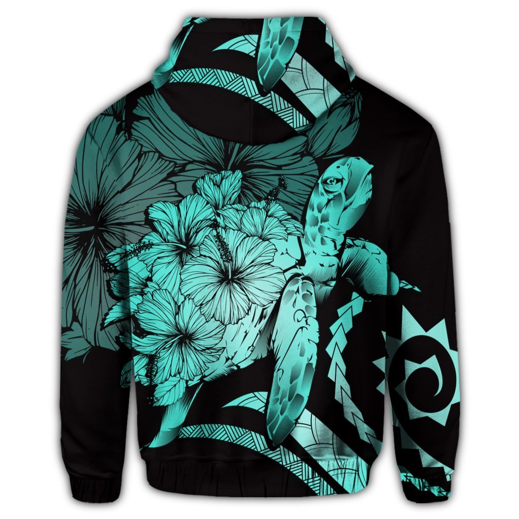 Hawaiian Hawaii Turtle Hibiscus Polynesian Vintage Zip Hoodie Turquoise - Polynesian Pride