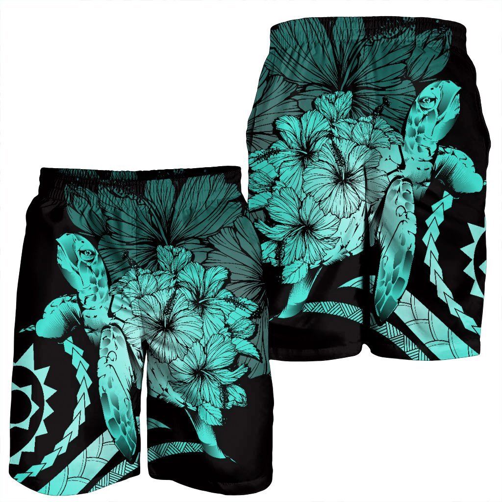 Hawaiian - Hawaii Turtle Hibiscus Polynesian Vintage Men's Shorts - Turquoise - AH - Polynesian Pride