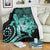 Hawaii Blanket - Hawaii Turtle Hibiscus Polynesian Vintage Premium Blankets - Turquoise - AH White - Polynesian Pride